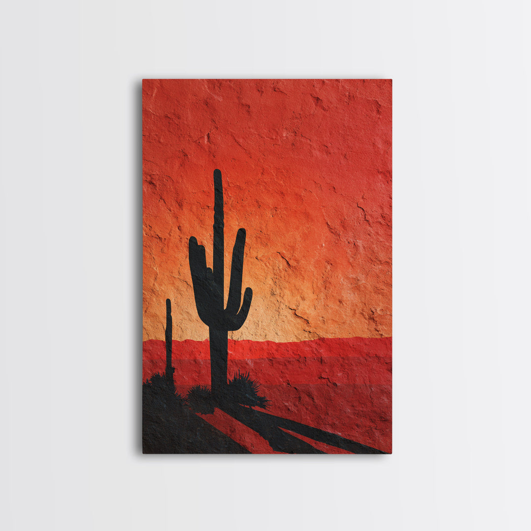 Monochrome Desert Cactus Silhouette Canvas Print, Black and White Art, Digital Art, Living Room Decor, Fine Art, Monochrome, BAW-2x3-29