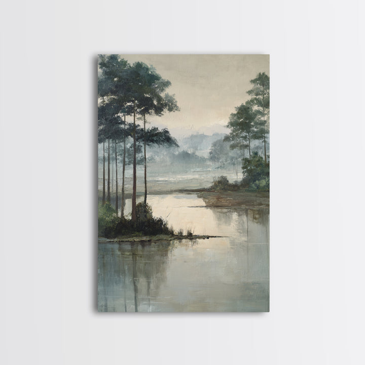 Misty Bridge Landscape Framed Canvas Print, Black and White Art, Room Decor, Living Room Decor, Fine Art, Monochrome, BAW-2x3-3