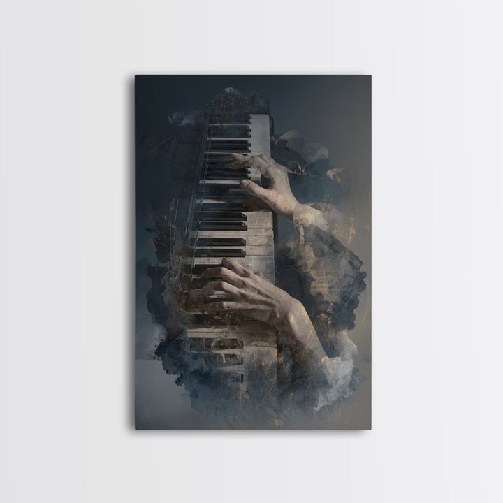 Piano Keys and Hands Framed Canvas Print, Black and White Art, Minimalist Decor, Living Room Decor, Fine Art, Monochrome, BAW-2x3-30