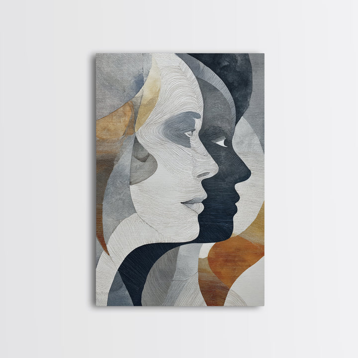 Monochrome Female Profile Framed Canvas Print, Black and White Art, Abstract Art, Living Room Decor, Monochrome, Cabin Decor, BAW-2x3-33