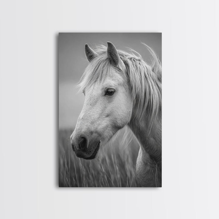 Black and White Wild Horse Portrait Canvas Print, Black and White Art, Printable Wall Art, Living Room Decor, Monochrome, BAW-2x3-37