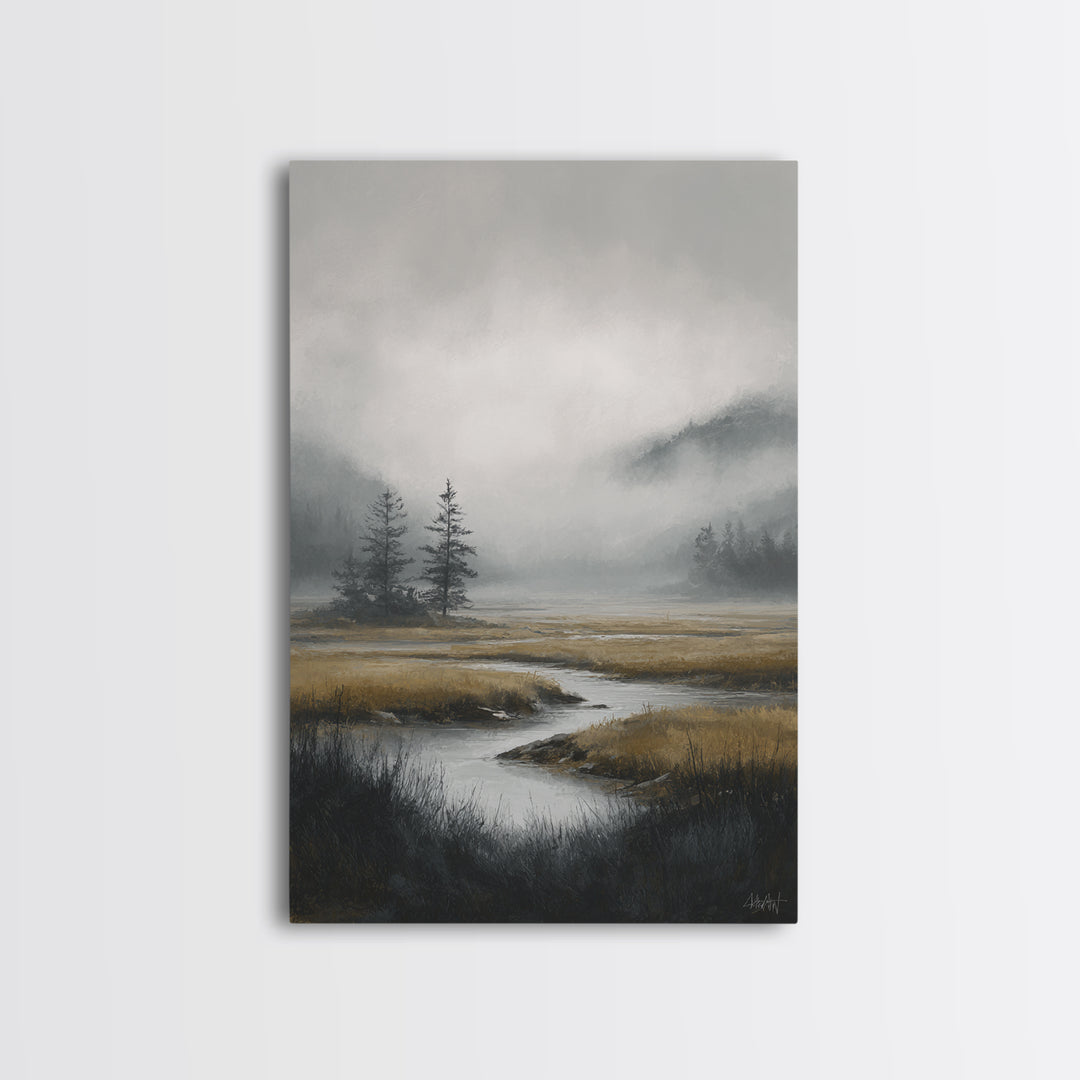 Moody Foggy Forest Canvas Print, Black and White Art, Printable, Living Room Decor, Fine Art, Monochrome, Living Room Wall Art, BAW-2x3-39
