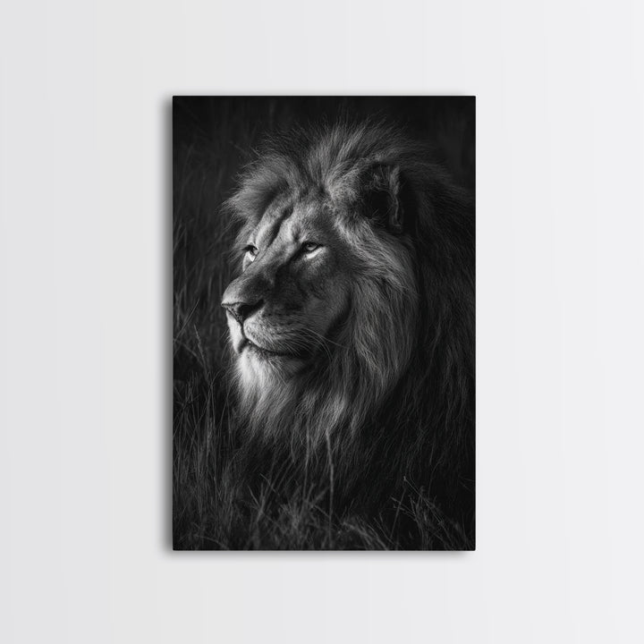 Dramatic Black and White Lion Portrait Canvas Print, Black and White Art, Large Wall Art, Living Room Decor, Monochrome, BAW-2x3-49