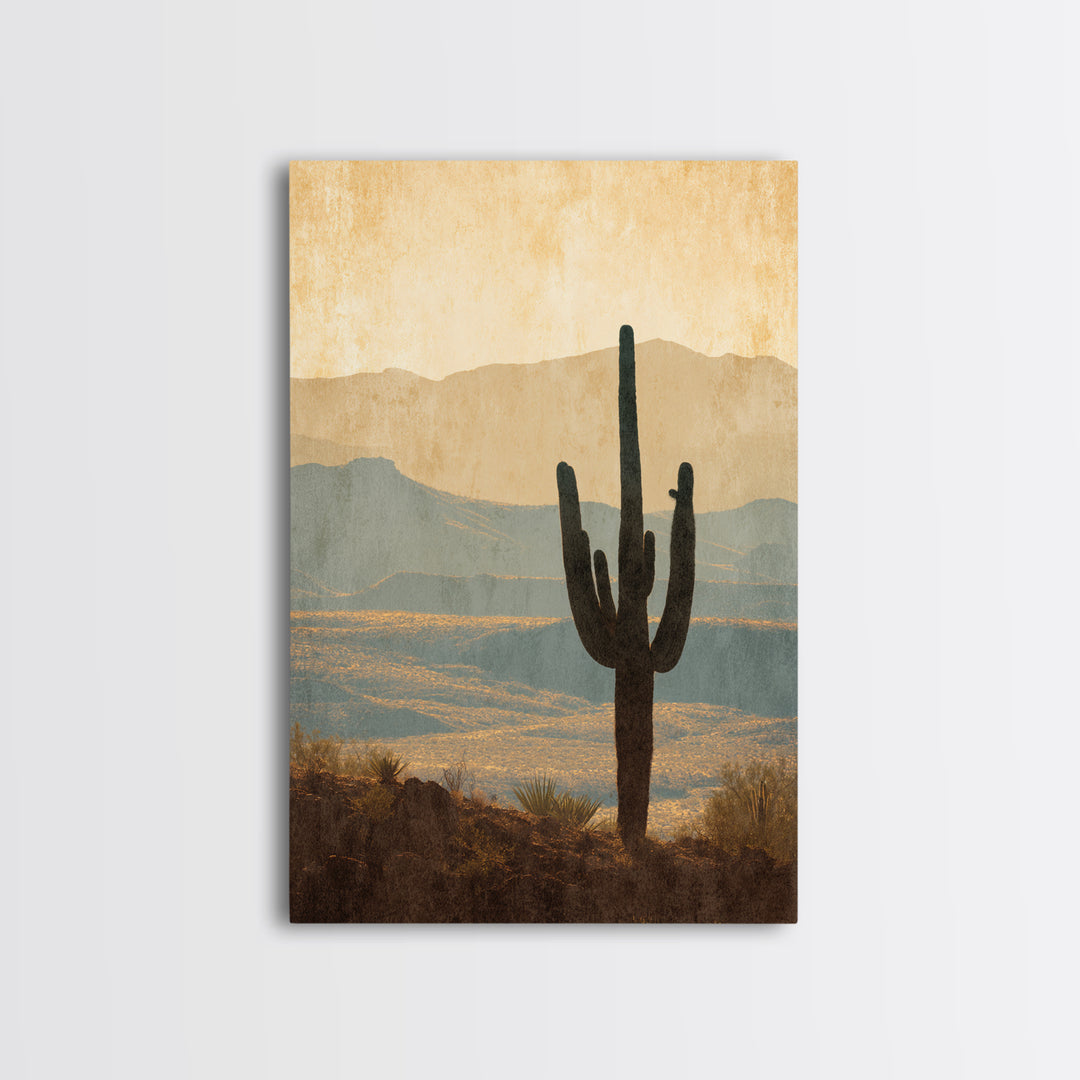 Monochrome Desert Cactus Silhouette Canvas Print, Black and White Art, Digital Art, Living Room Decor, Fine Art, Monochrome, BAW-2x3-5