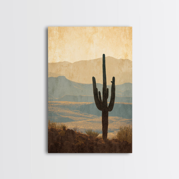 Monochrome Desert Cactus Silhouette Canvas Print, Black and White Art, Digital Art, Living Room Decor, Fine Art, Monochrome, BAW-2x3-5