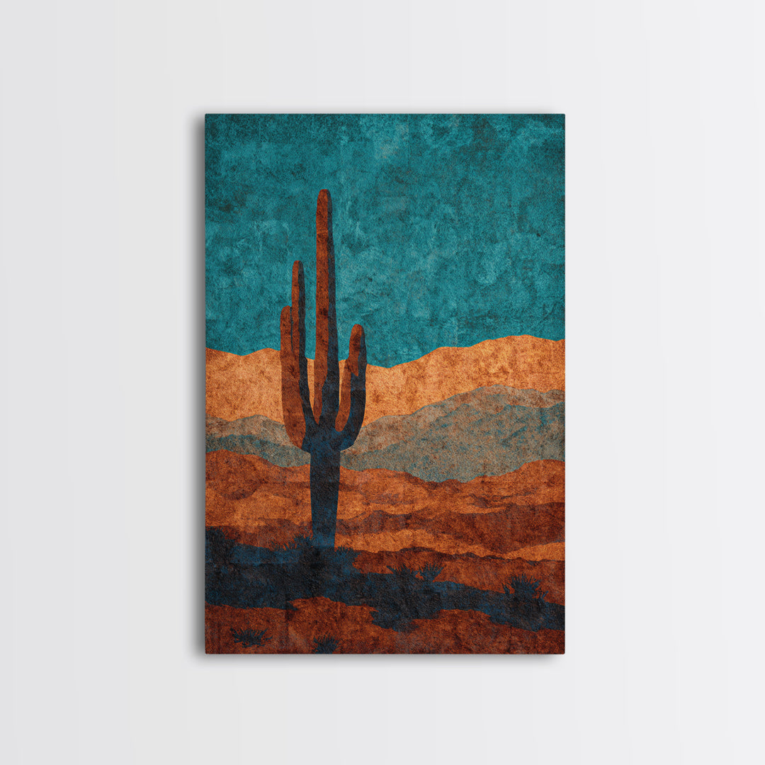 Monochrome Desert Cactus Silhouette Framed Canvas Print, Black and White Art, Original Art, Living Room Decor, Monochrome, BAW-2x3-53