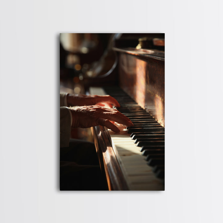 Piano Keys and Hands Canvas Print, Black and White Art, Digital Prints, Living Room Decor, Fine Art, Monochrome, Wood Wall Art, BAW-2x3-54