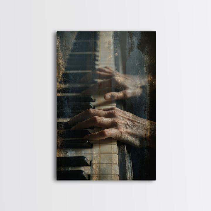 Piano Keys and Hands Framed Canvas Print, Black and White Art, Minimalist Decor, Living Room Decor, Fine Art, Monochrome, BAW-2x3-6