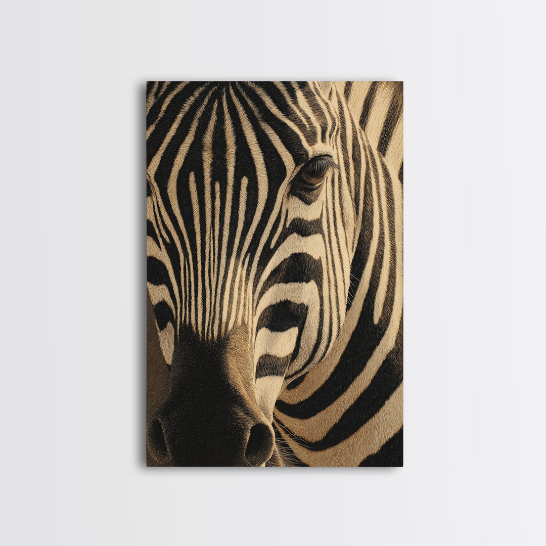 Zebra Stripe Closeup as Graphic Abstraction Canvas Print, Black and White Art, Halloween Decor, Living Room Decor, Monochrome, BAW-2x3-64