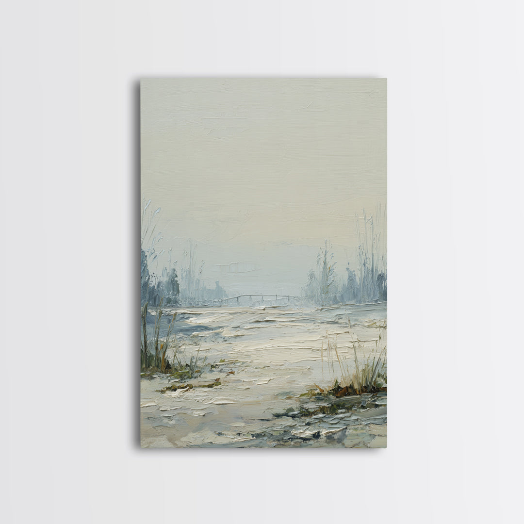Misty Bridge Landscape Framed Canvas Print, Black and White Art, Printable Art, Living Room Decor, Fine Art, Monochrome, BAW-2x3-75