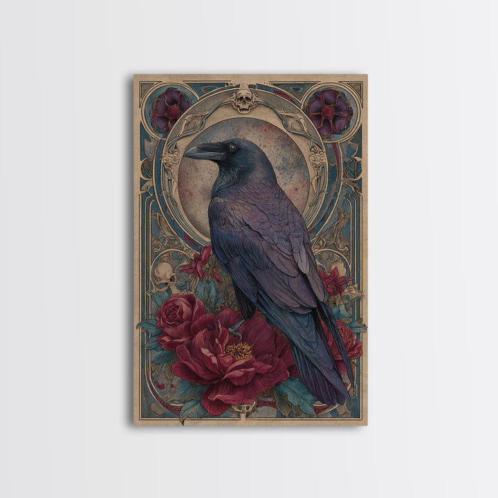 Ink Splatter Raven Composition Framed Canvas Print, Black and White Art, Photography Prints, Living Room Decor, Monochrome, BAW-2x3-76