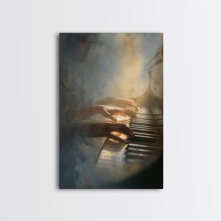 Piano Keys and Hands Framed Canvas Print, Black and White Art, Printable, Living Room Decor, Monochrome, Living Room Wall Art, BAW-2x3-78