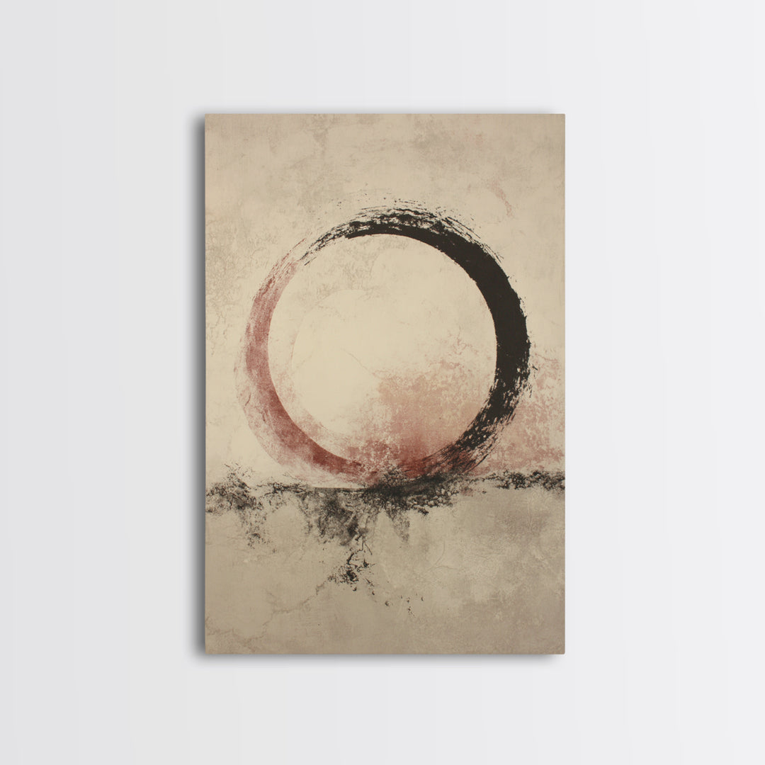 Large Circle and Line Abstract Framed Canvas Print, Black and White Art, Digital Art, Living Room Decor, Abstract Art, BAW-2x3-80