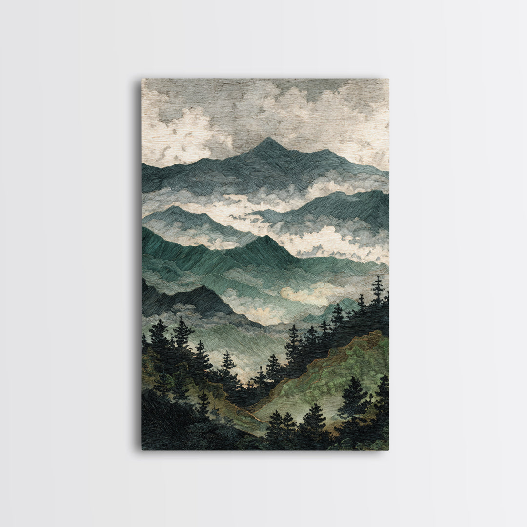 Black Ink Mountain Range Canvas Print, Black and White Art, Printable Wall Art, Living Room Decor, Watercolor Art, Monochrome, BAW-2x3-82