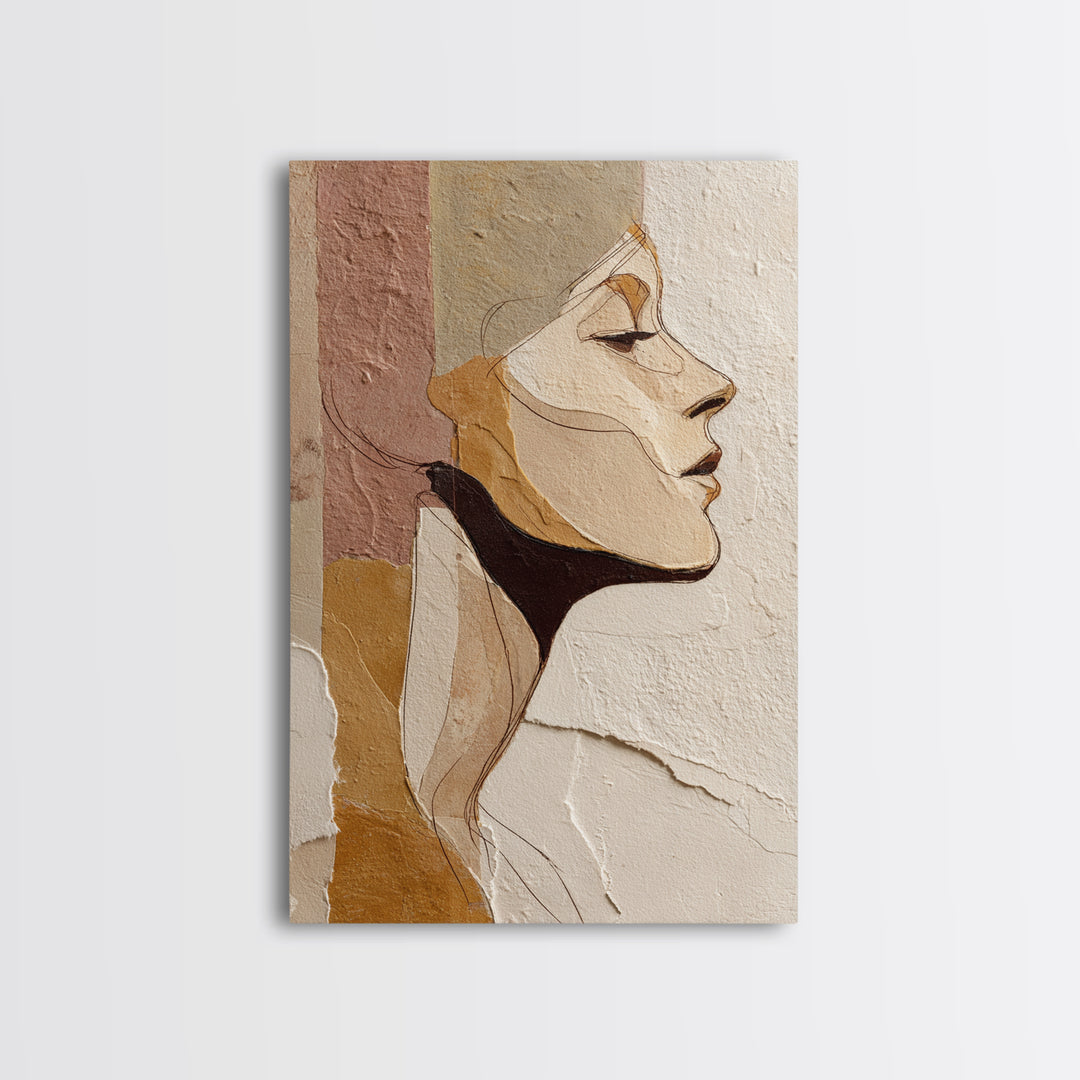 Monochrome Female Profile Canvas Print, Black and White Art, Printable, Living Room Decor, Abstract Art, Monochrome, BAW-2x3-9