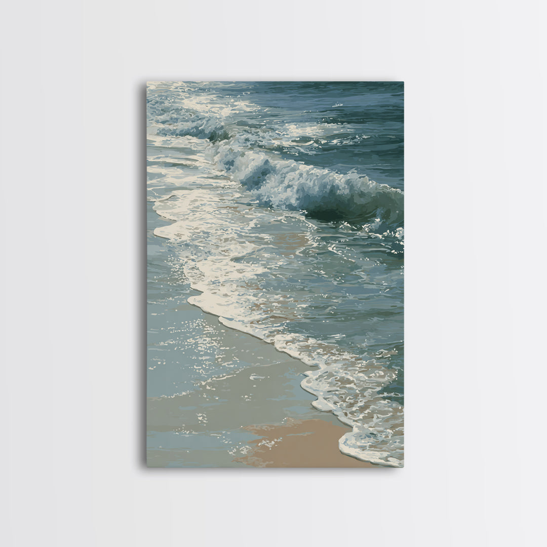 Stormy Ocean Wave Framed Canvas Print, Black and White Art, Gothic Decor, Living Room Decor, Oil Painting, Monochrome, BAW-2x3-90
