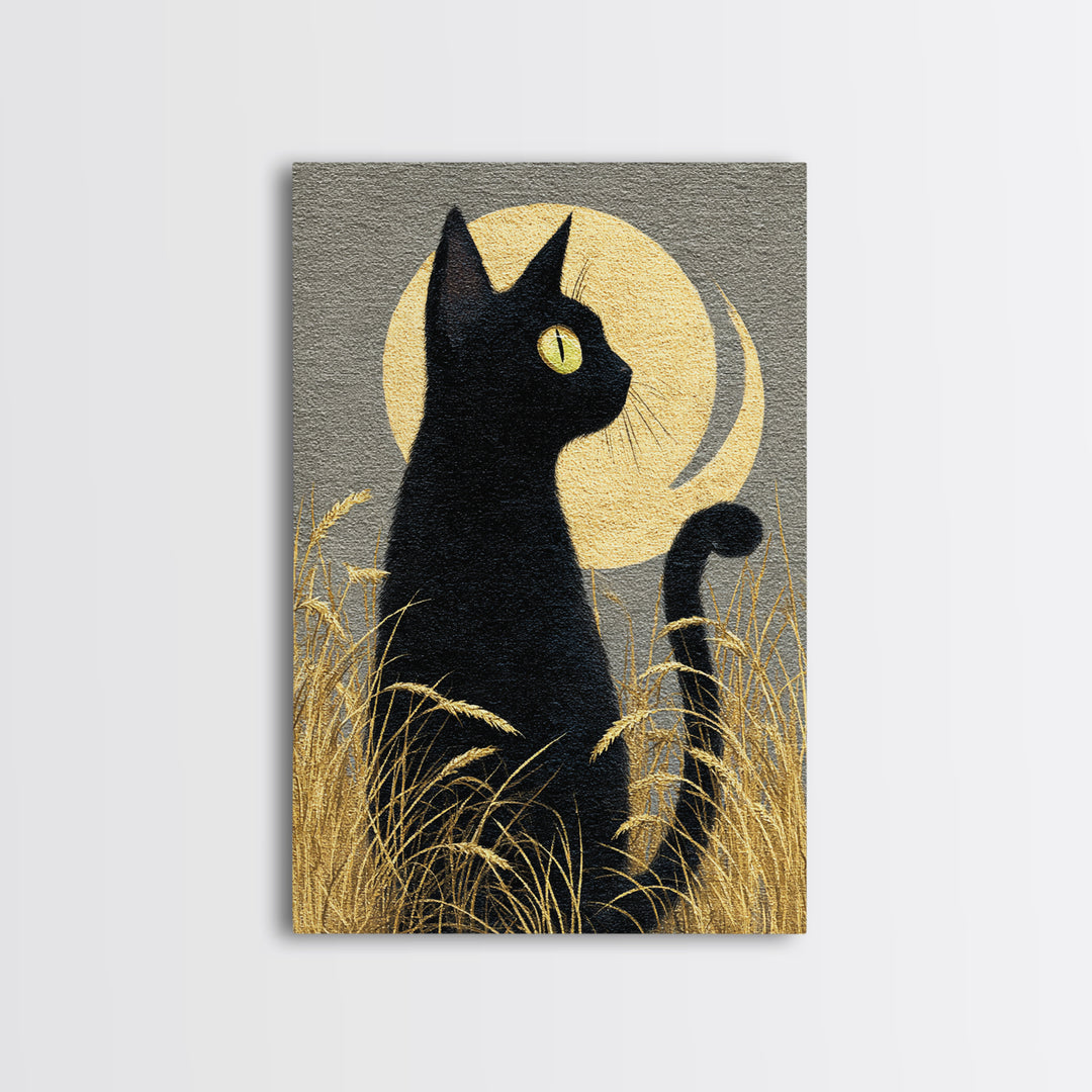 Black Cat Silhouette Canvas Print, Black and White Art, Printable Art, Living Room Decor, Fine Art, Monochrome, Gallery Decor, BAW-2x3-96