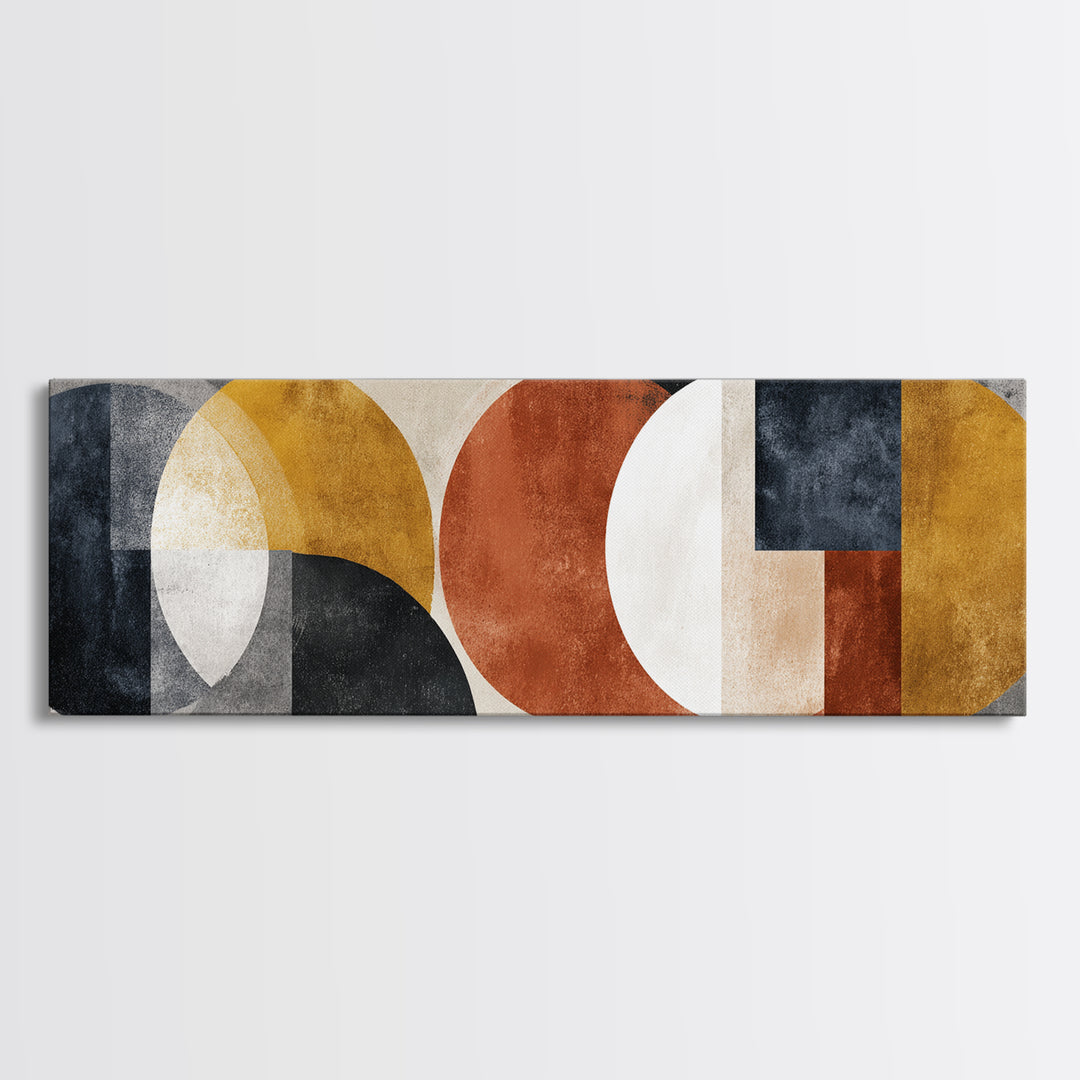 Geometric Bauhaus Grayscale Shapes Framed Canvas Print, Black and White Art, Print, Living Room Decor, Abstract Art, Monochrome, BAW-3x1-10