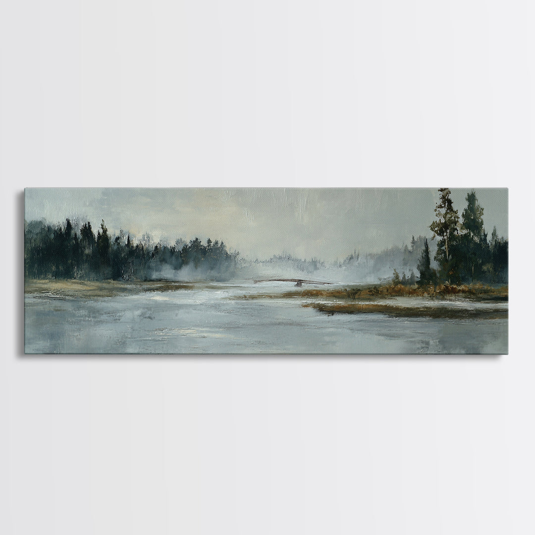 Misty Bridge Landscape Canvas Print, Black and White Art, Photo Prints, Living Room Decor, Watercolor Art, Monochrome, BAW-3x1-11