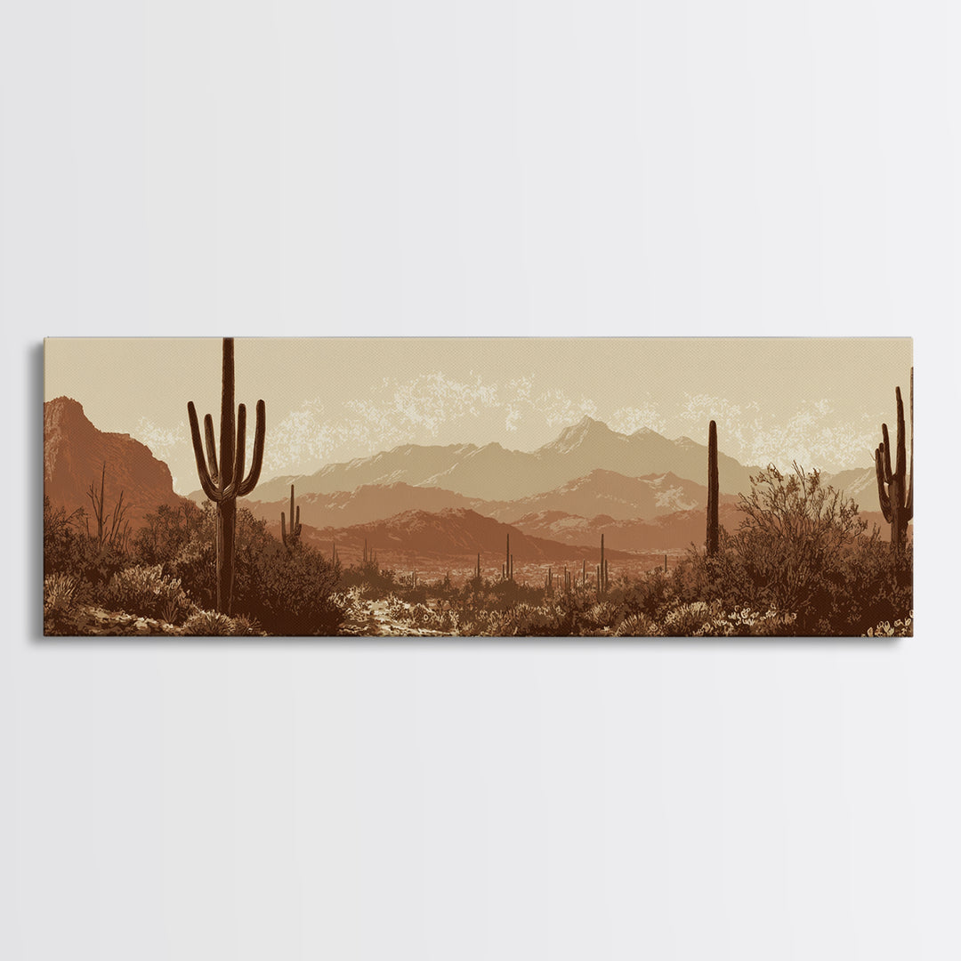 Monochrome Desert Cactus Silhouette Canvas Print, Black and White Art, Apartment Decor, Living Room Decor, Oil Painting, BAW-3x1-13