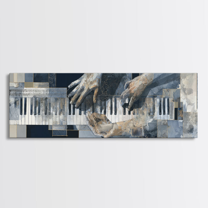 Piano Keys and Hands Canvas Print, Black and White Art, Modern Decor, Living Room Decor, Fine Art, Monochrome, Wall Decor, BAW-3x1-14