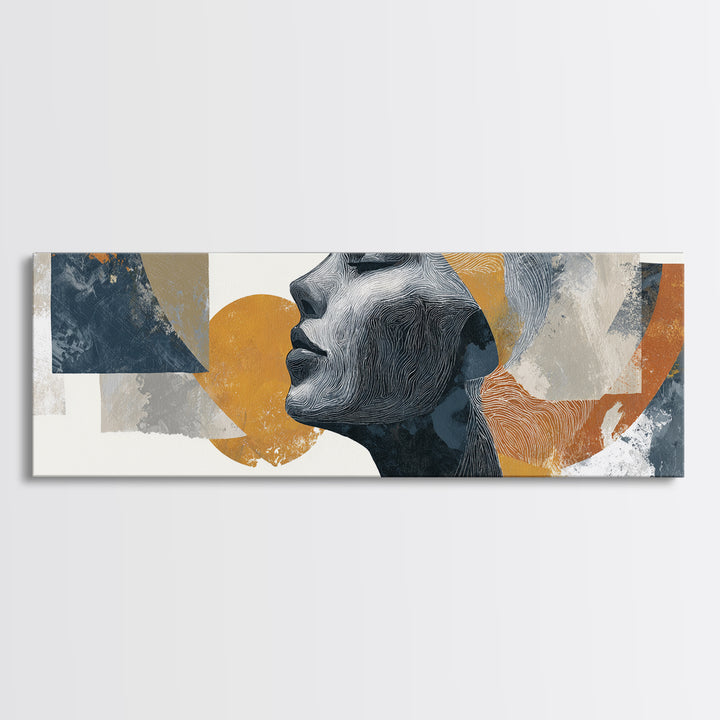 Monochrome Female Profile Framed Canvas Print, Black and White Art, Retro Wall Art, Living Room Decor, Abstract Art, Monochrome, BAW-3x1-17