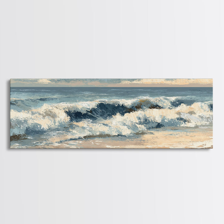 Stormy Ocean Wave Framed Canvas Print, Black and White Art, Printable, Living Room Decor, Monochrome, Living Room Wall Art, BAW-3x1-2