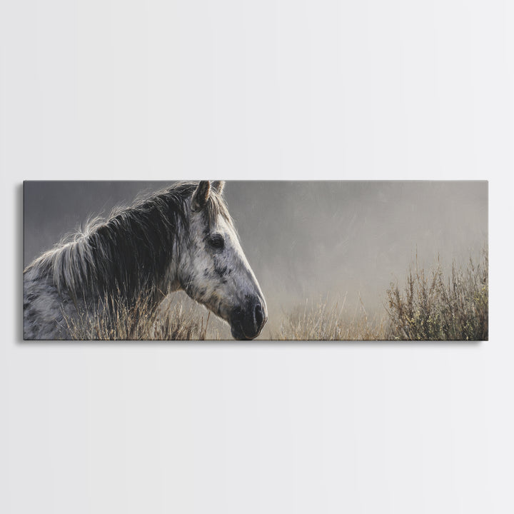 Black and White Wild Horse Portrait Canvas Print, Black and White Art, Photography Prints, Living Room Decor, Monochrome, BAW-3x1-21