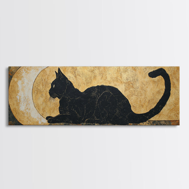 Black Cat Silhouette Framed Canvas Print, Black and White Art, Photo Prints, Living Room Decor, Watercolor Art, Monochrome, BAW-3x1-32