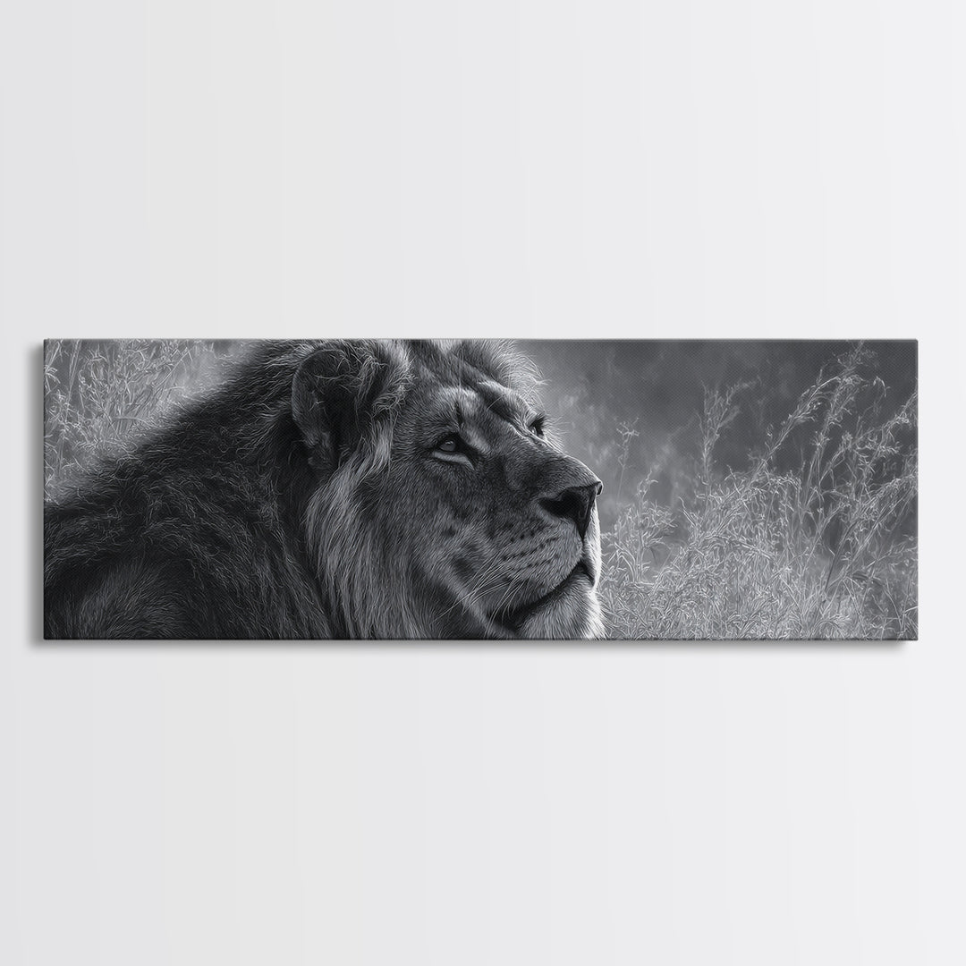 Dramatic Black and White Lion Portrait Canvas Print, Black and White Art, Canvas Print, Living Room Decor, Fine Art, Monochrome, BAW-3x1-33