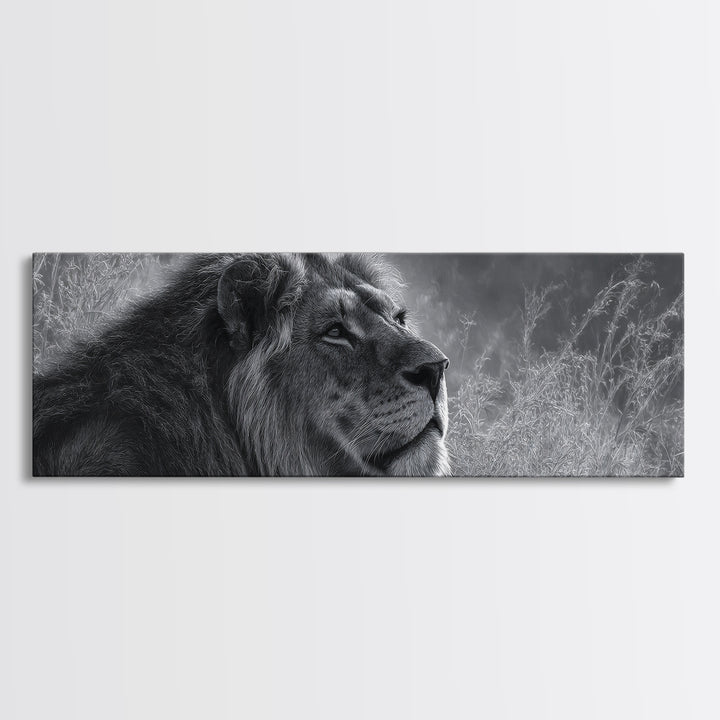 Dramatic Black and White Lion Portrait Canvas Print, Black and White Art, Canvas Print, Living Room Decor, Fine Art, Monochrome, BAW-3x1-33