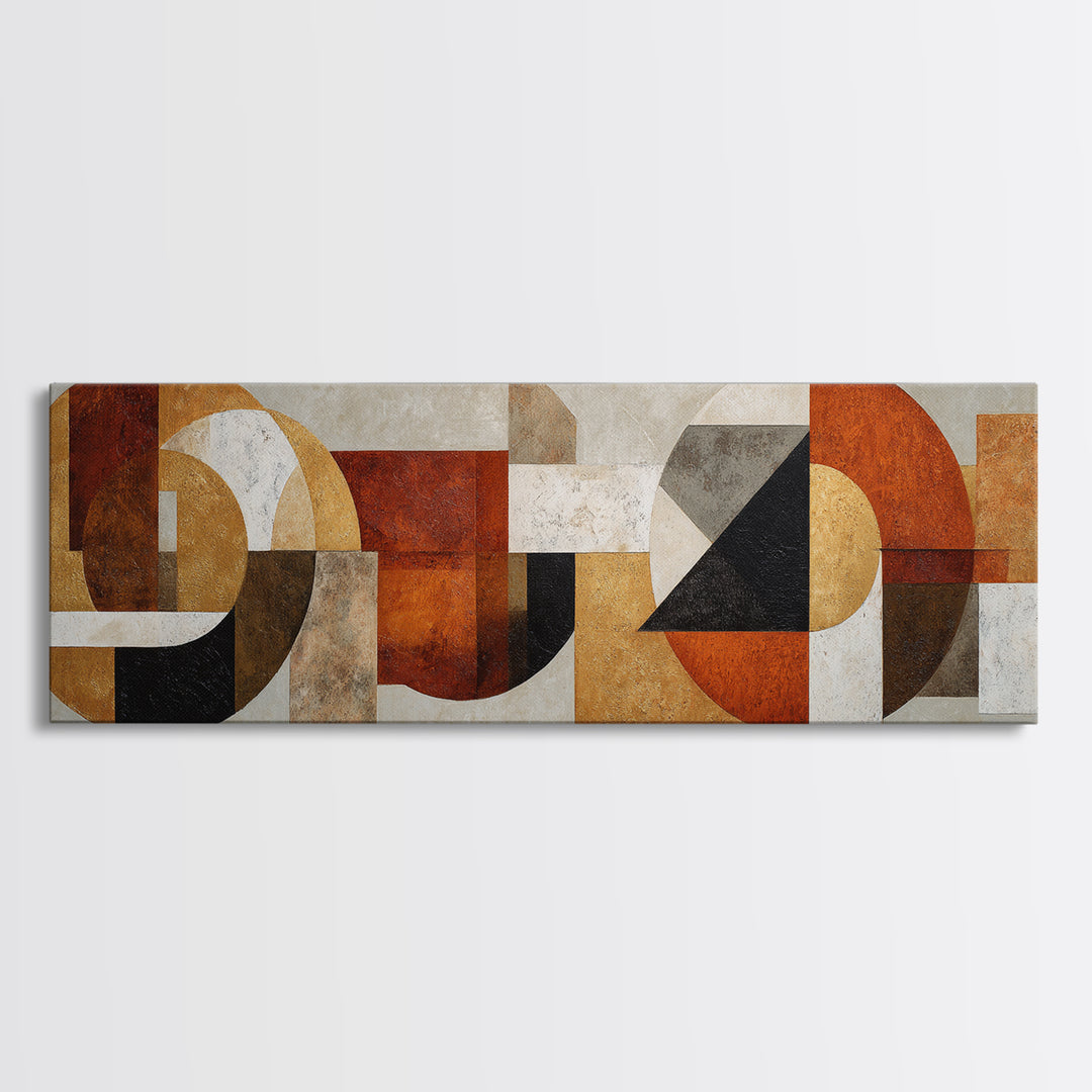Geometric Bauhaus Grayscale Shapes Canvas Print, Black and White Art, Mid Century Modern, Living Room Decor, Monochrome, BAW-3x1-34