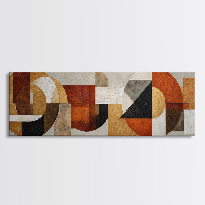 Geometric Bauhaus Grayscale Shapes Canvas Print, Black and White Art, Mid Century Modern, Living Room Decor, Monochrome, BAW-3x1-34