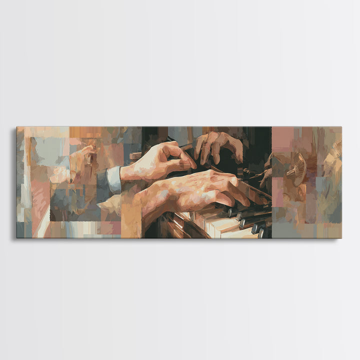 Piano Keys and Hands Canvas Print, Black and White Art, Gothic Decor, Living Room Decor, Monochrome, Photography Prints, BAW-3x1-38