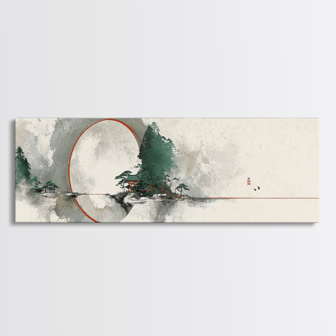Large Circle and Line Abstract Canvas Print, Black and White Art, Neutral Decor, Living Room Decor, Fine Art, Monochrome, BAW-3x1-40