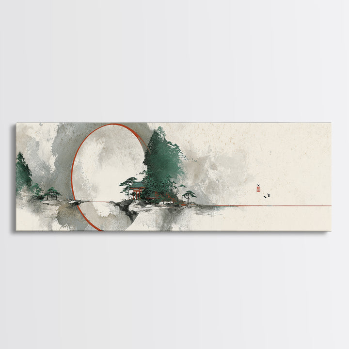 Large Circle and Line Abstract Canvas Print, Black and White Art, Neutral Decor, Living Room Decor, Fine Art, Monochrome, BAW-3x1-40