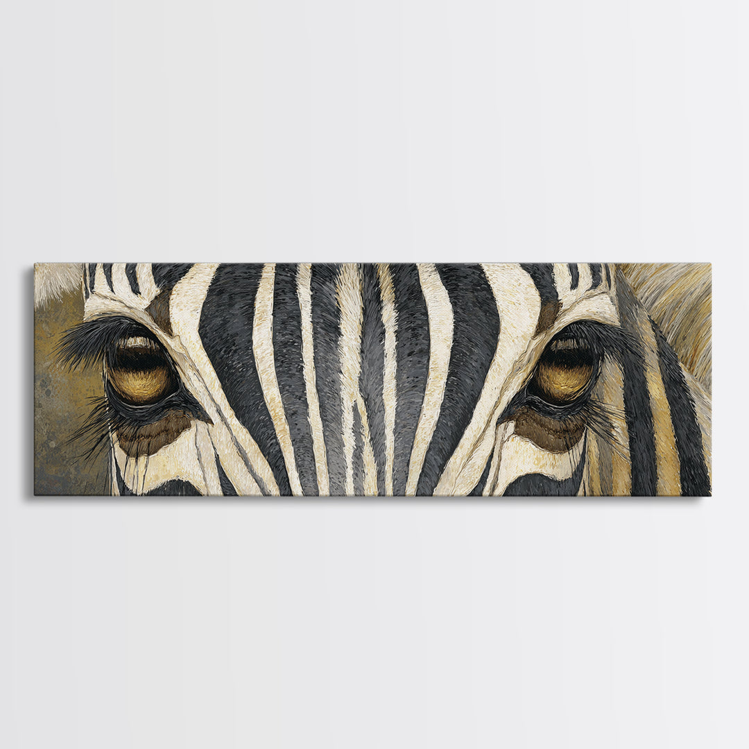 Zebra Stripe Closeup as Graphic Abstraction Canvas Print, Black and White Art, Textured Painting, Living Room Decor, Monochrome, BAW-3x1-48