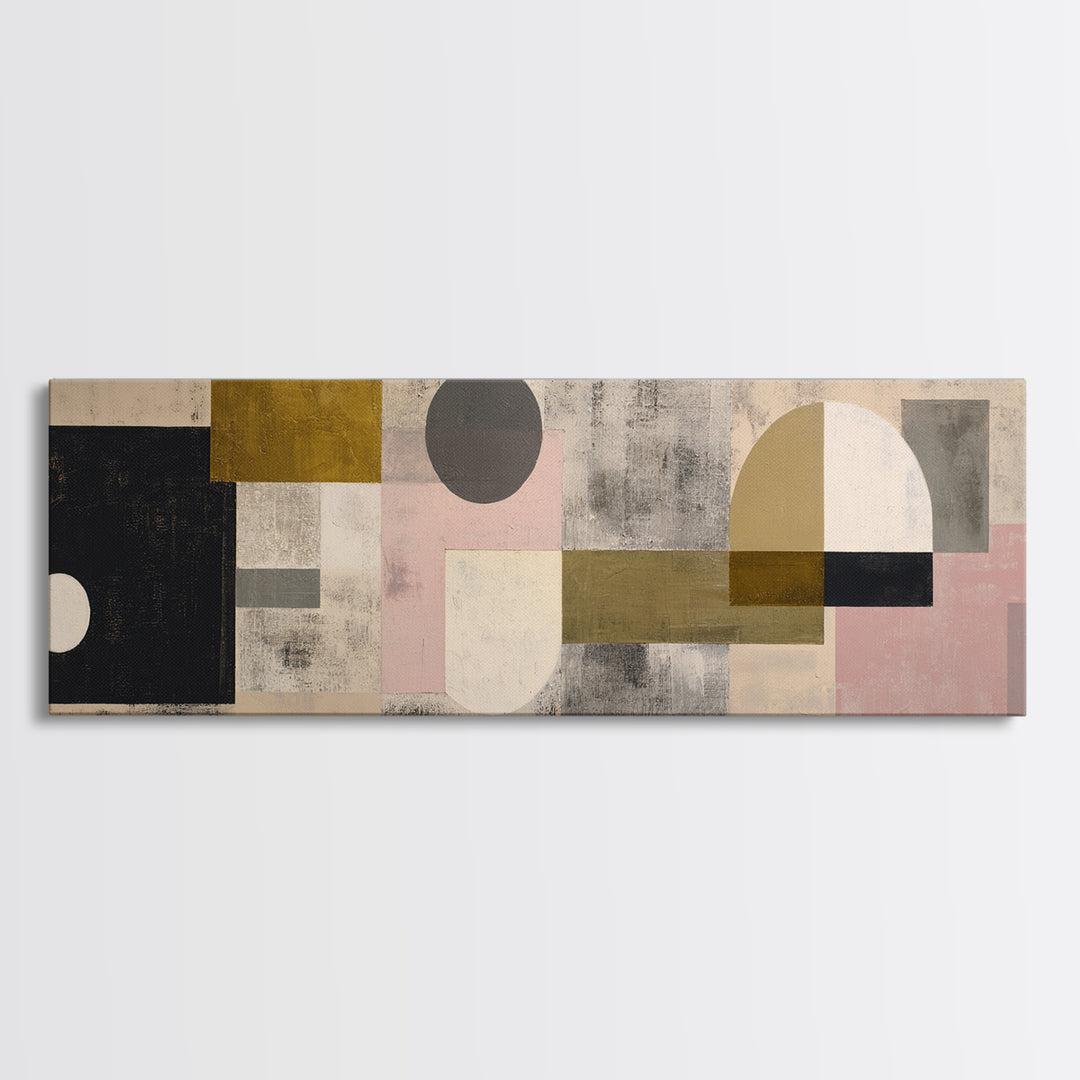 Geometric Bauhaus Grayscale Shapes Framed Canvas Print, Black and White Art, Apartment Decor, Living Room Decor, Monochrome, BAW-3x1-58