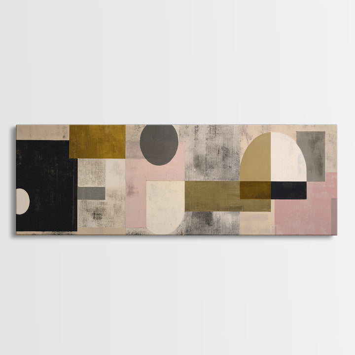 Geometric Bauhaus Grayscale Shapes Framed Canvas Print, Black and White Art, Apartment Decor, Living Room Decor, Monochrome, BAW-3x1-58
