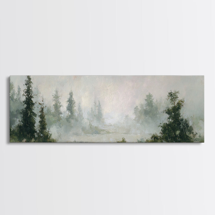 Misty Bridge Landscape Framed Canvas Print, Black and White Art, Digital Prints, Living Room Decor, Fine Art, Monochrome, BAW-3x1-59