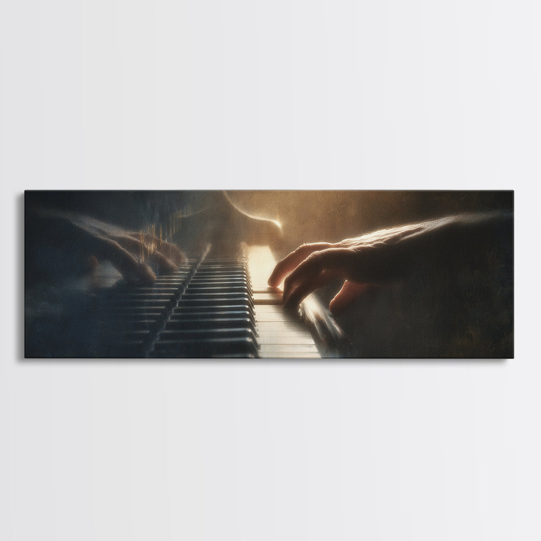 Piano Keys and Hands Canvas Print, Black and White Art, Boho Decor, Living Room Decor, Oil Painting, Monochrome, BAW-3x1-62
