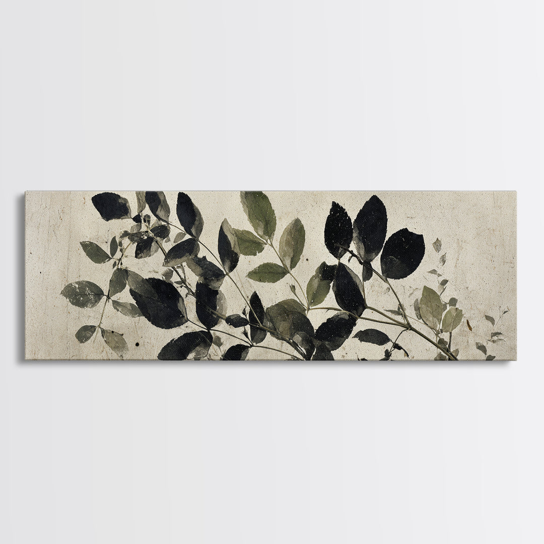 Black and White Botanical Specimen Plate Canvas Print, Black and White Art, Contemporary Art, Living Room Decor, Monochrome, BAW-3x1-63