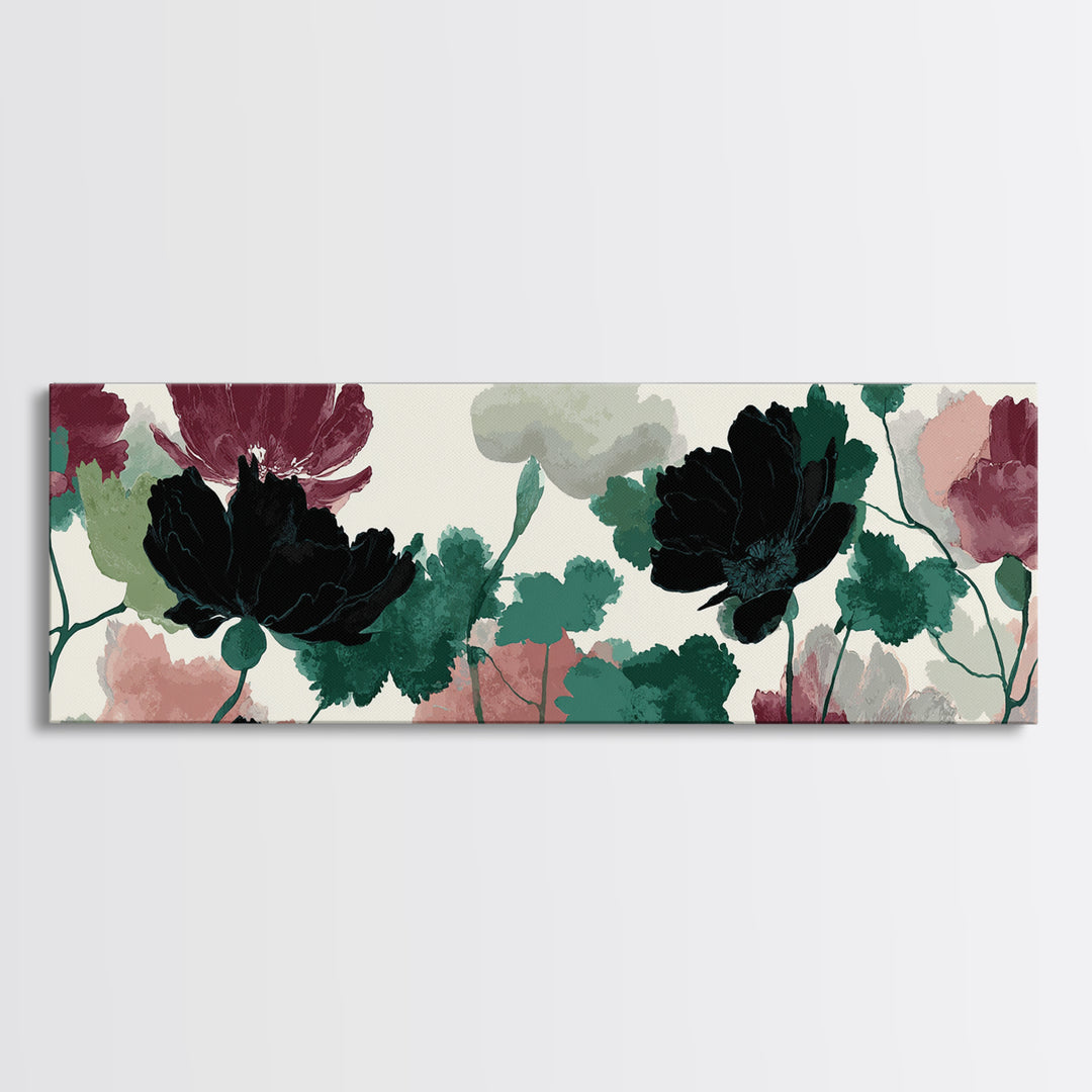 Minimal Botanical Branch Canvas Print, Black and White Art, Wall Art, Living Room Decor, Watercolor Art, Monochrome, BAW-3x1-70