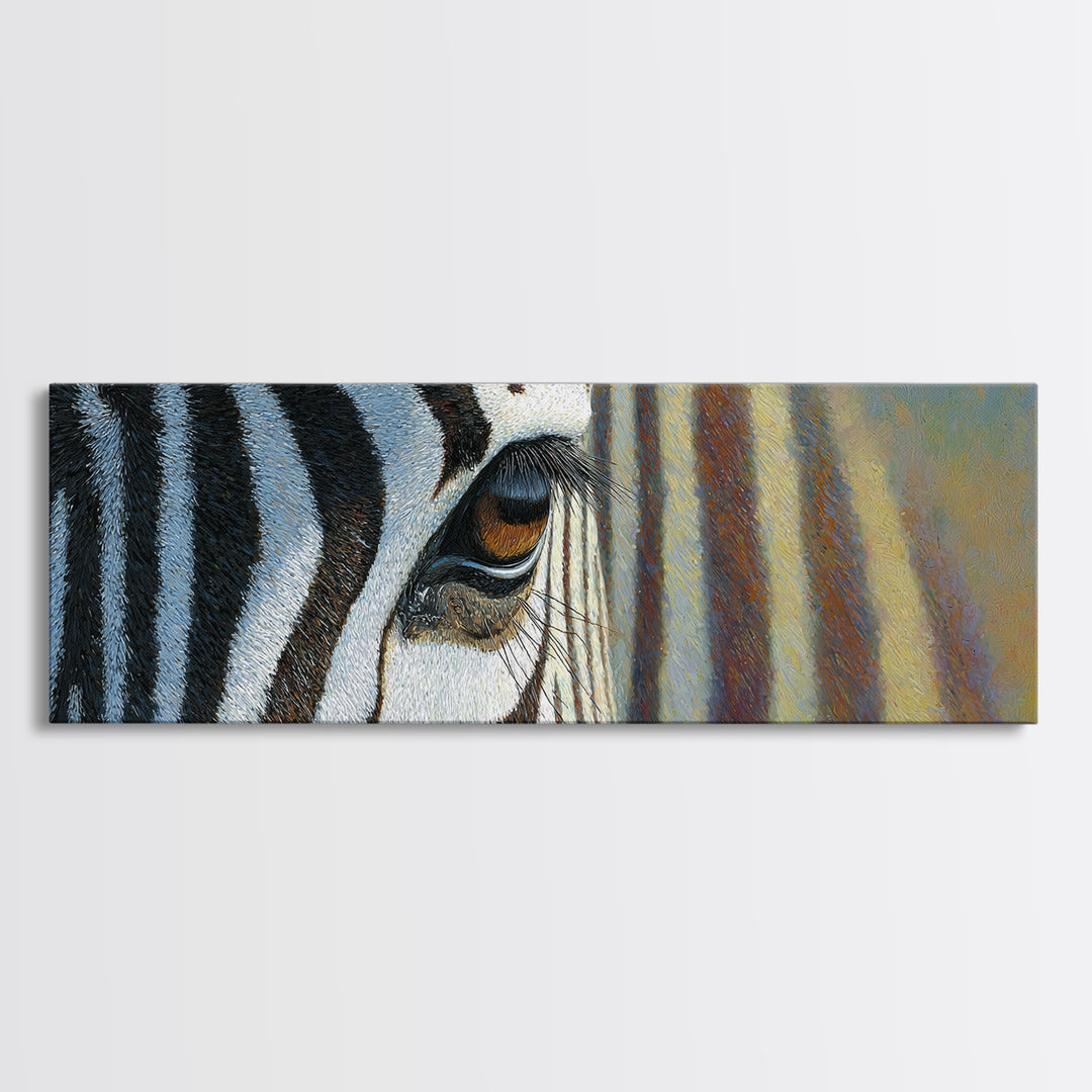 Zebra Stripe Closeup as Graphic Abstraction Framed Canvas Print, Black and White Art, Art, Living Room Decor, Monochrome, BAW-3x1-72