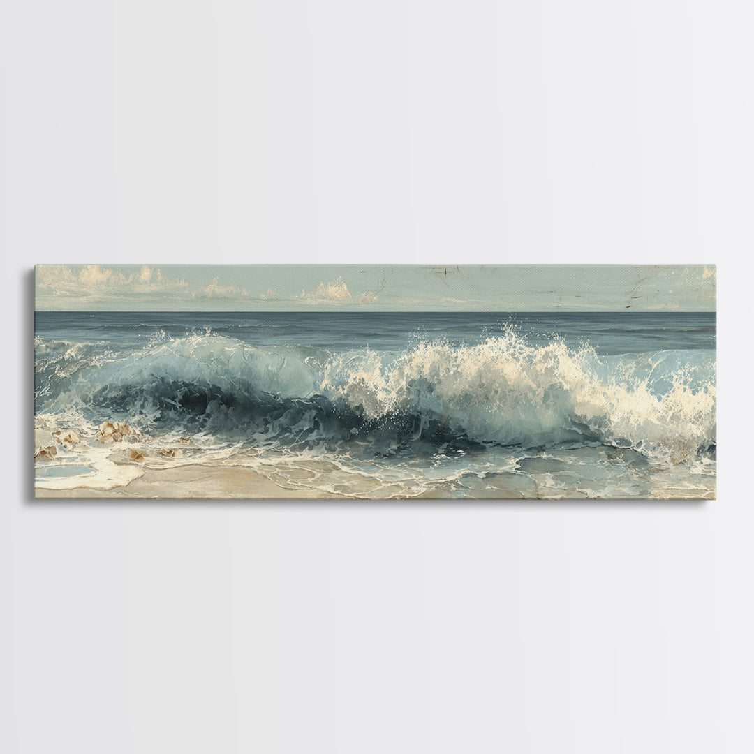 Stormy Ocean Wave Framed Canvas Print, Black and White Art, Modern Wall Art, Living Room Decor, Fine Art, Monochrome, BAW-3x1-74