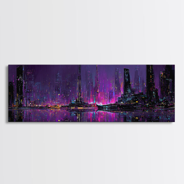 Monochrome City Skyline Reflected Canvas Print, Black and White Art, Living Room Decor, Abstract Art, Monochrome, BAW-3x1-75