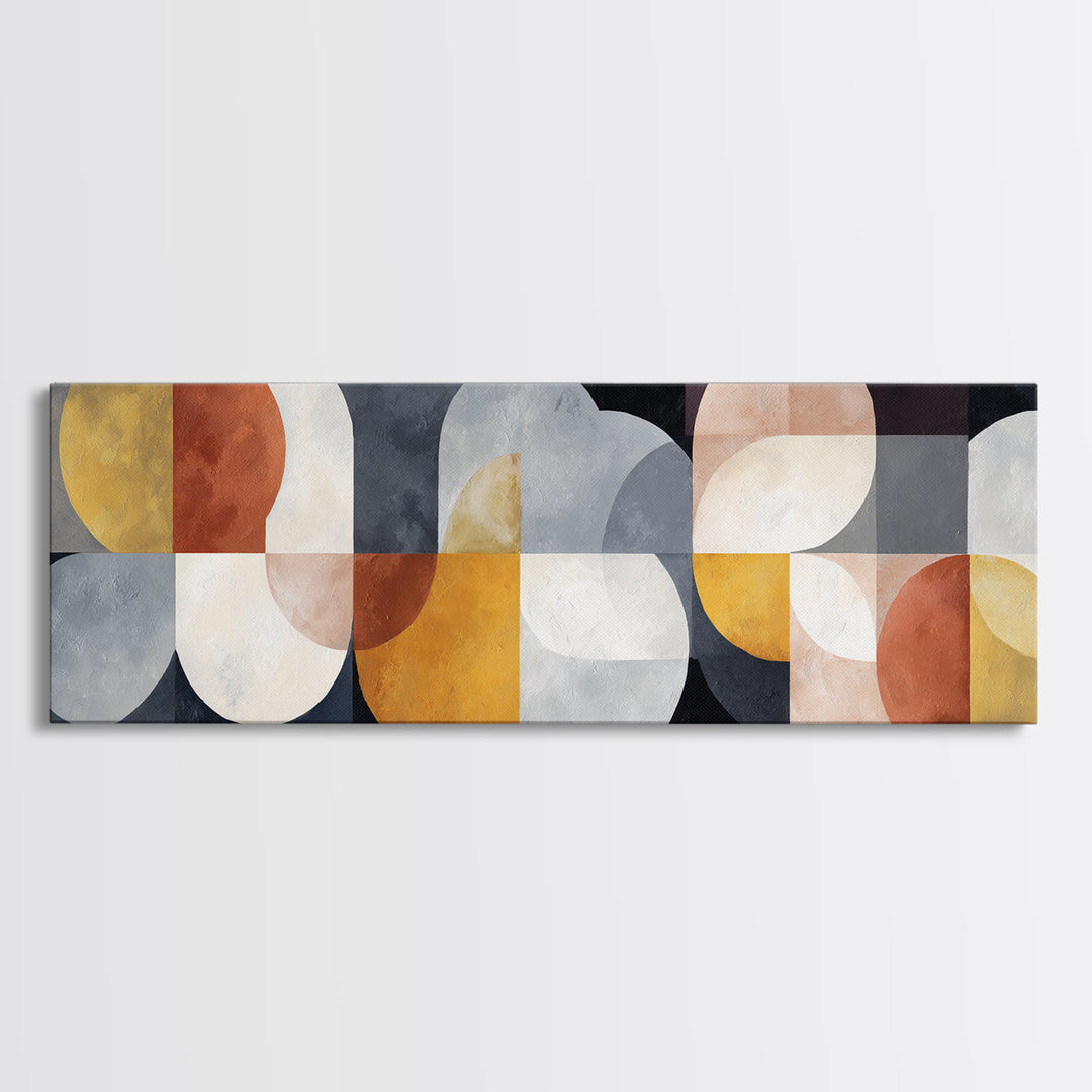 Geometric Bauhaus Grayscale Shapes Framed Canvas Print, Black and White Art, Apartment Decor, Living Room Decor, Monochrome, BAW-3x1-82