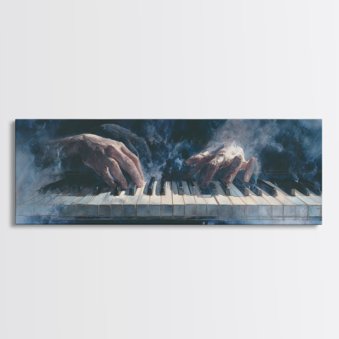 Piano Keys and Hands Canvas Print, Black and White Art, Abstract Art, Living Room Decor, Watercolor Art, Monochrome, BAW-3x1-86