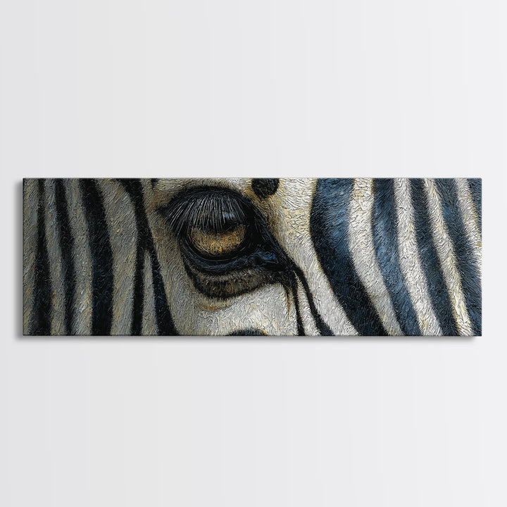 Zebra Stripe Closeup as Graphic Abstraction Canvas Print, Black and White Art, Textured Painting, Living Room Decor, Monochrome, BAW-3x1-96