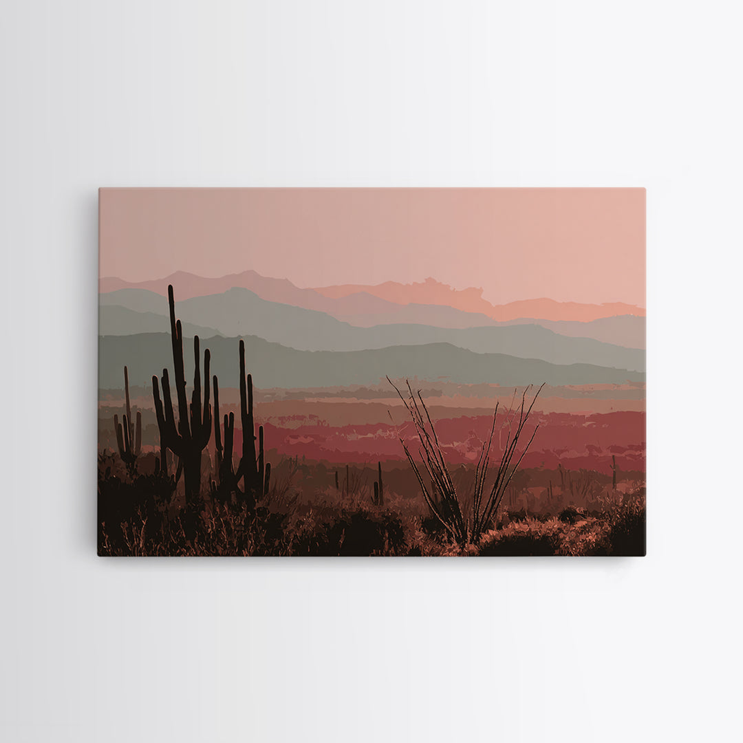 Monochrome Desert Cactus Silhouette Canvas Print, Black and White Art, Abstract Wall Art, Living Room Decor, Watercolor Art, BAW-3x2-1